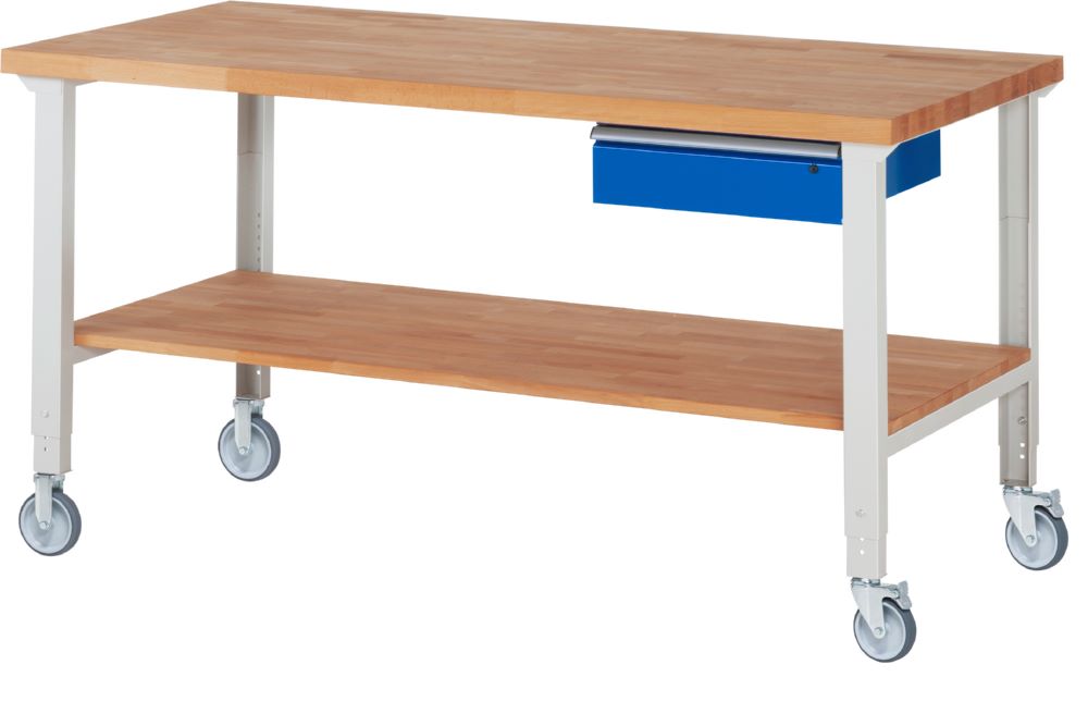 Produktbild Rau Werkbänke Fahrbare Werkbank 7001A7 2000 x 900 x 950-1000 mm mit 1 Schublade RAL 7035/5010