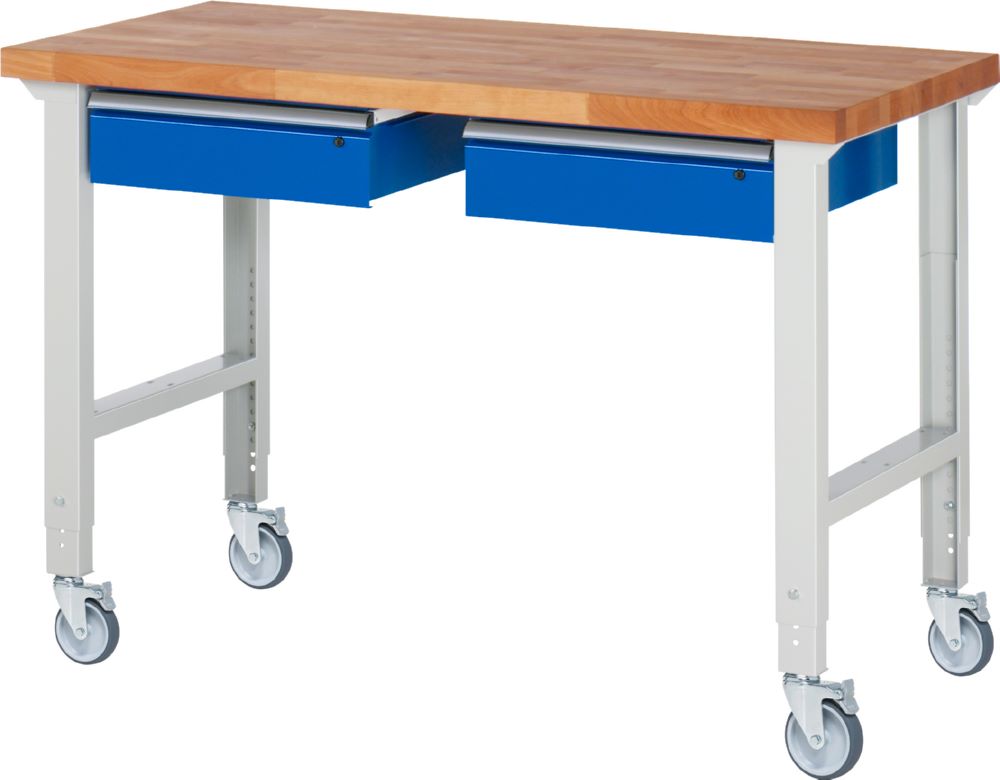 Produktbild Rau Werkbänke Fahrbare Werkbank 7002A1 1500 x 700 x 950-1000 mm mit 2 Schubladen 4 Lenkrollen