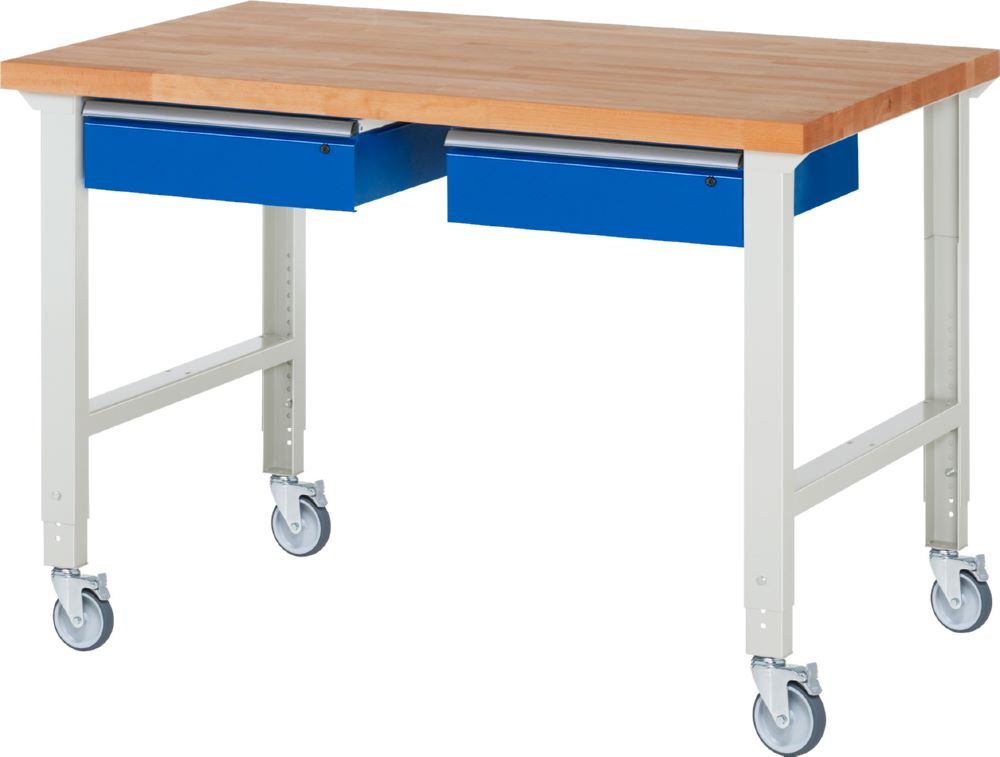 Produktbild Rau Werkbänke Fahrbare Werkbank 7002A1 1500 x 900 x 950-1000 mm mit 2 Schubladen 4 Lenkrollen