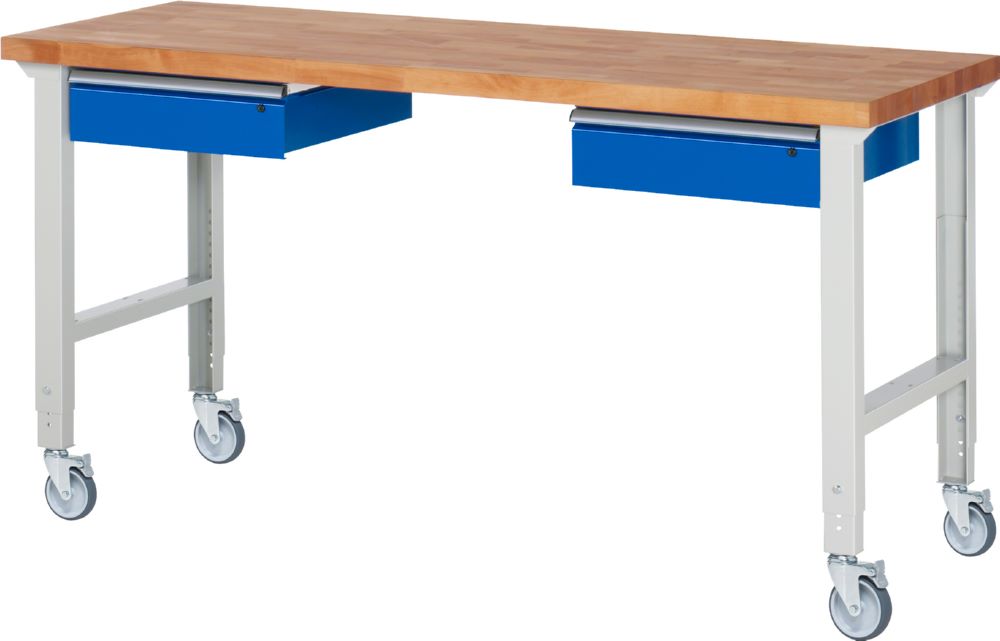 Produktbild Rau Werkbänke Fahrbare Werkbank 7002A1 2000 x 700 x 950-1000 mm mit 2 Schubladen 4 Lenkrollen