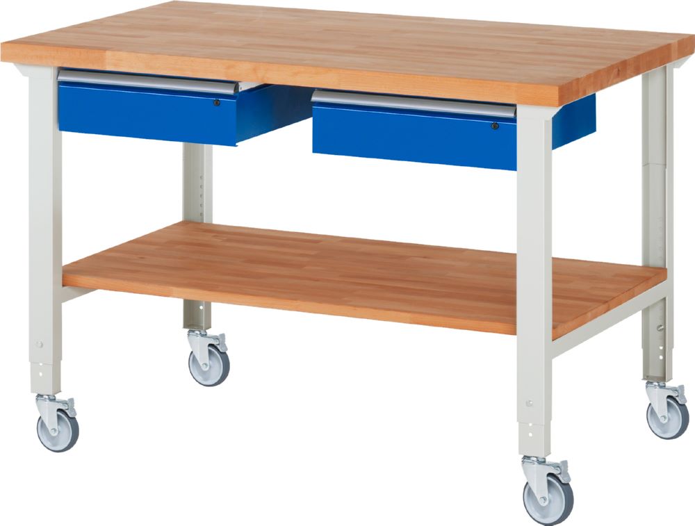Produktbild Rau Werkbänke Fahrbare Werkbank 7002A7 1500 x 900 x 950-1000 mm mit 2 Schubladen 4 Lenkrollen