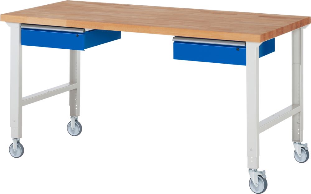 Produktbild Rau Werkbänke Fahrbare Werkbank 7002A1 2000 x 900 x 950-1000 mm mit 2 Schubladen RAL 7035/5010