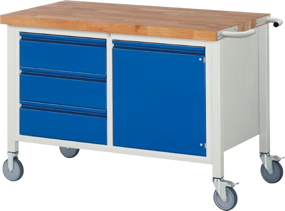 Produktbild Rau Werkbänke Fahrbare Werkbank 8468I2 1250 x 700 x 880 mm mit 3 Schubladen und 1 Tür