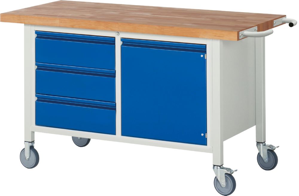 Produktbild Rau Werkbänke Fahrbare Werkbank 8468I2 1500 x 700 x 880 mm mit 3 Schubladen und 1 Tür