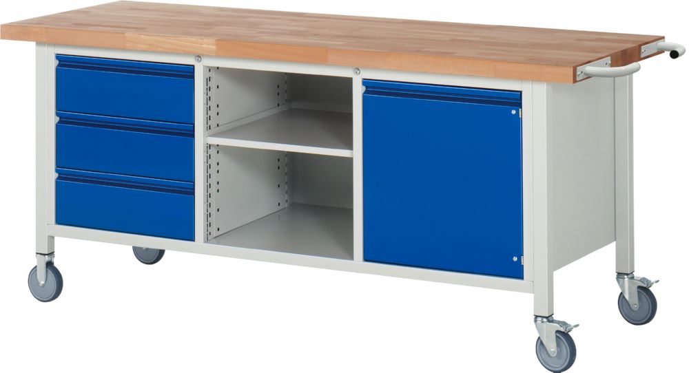 Produktbild Rau Werkbänke Fahrbare Werkbank 8563I2 2000 x 700 x 880 mm mit 3 Schubladen und 1 Tür