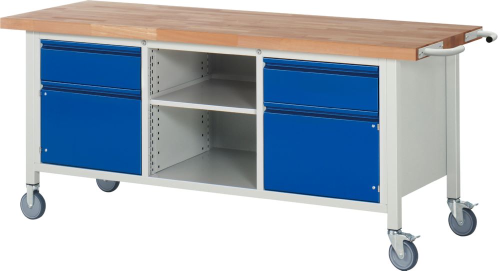Produktbild Rau Werkbänke Fahrbare Werkbank 8561I2 2000 x 700 x 880 mm mit 2 Schubladen und 2 Türen