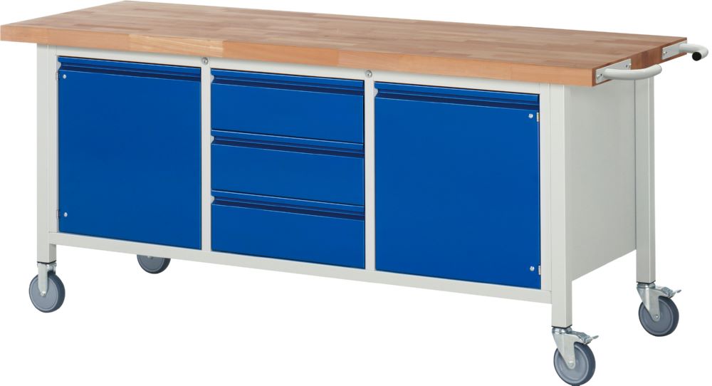 Produktbild Rau Werkbänke Fahrbare Werkbank 8569I2 2000 x 700 x 880 mm mit 3 Schubladen und 2 Türen