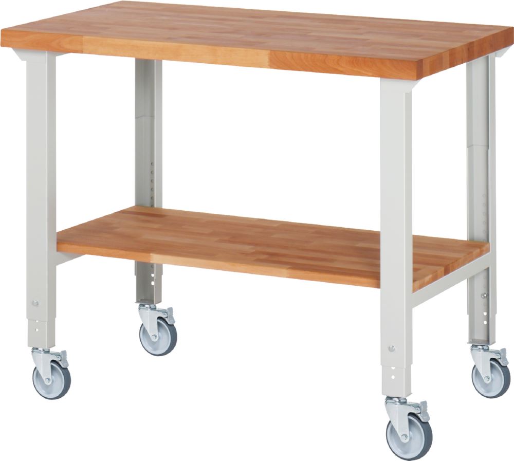 Produktbild Rau Werkbänke Fahrbare Werkbank 7000-7 1250 x 700 x 950-1000 mm RAL 7035 mit 4 Lenkrollen
