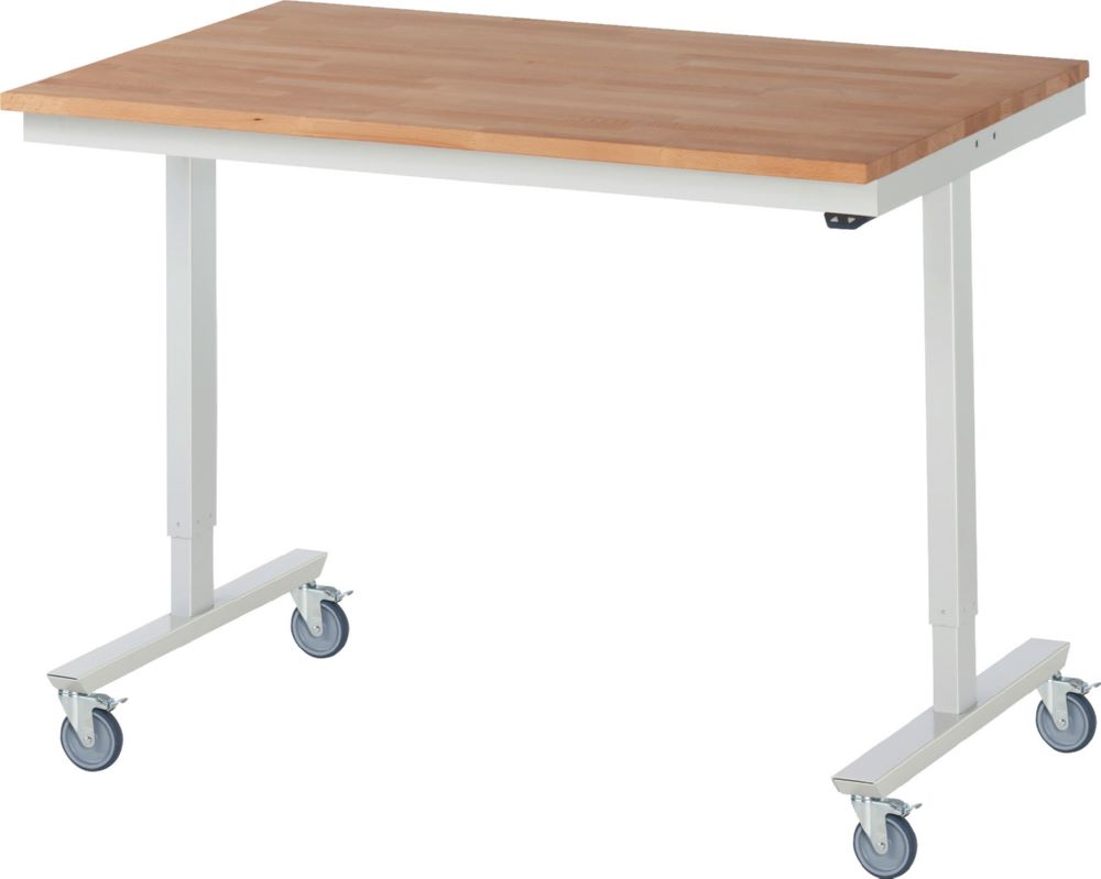 Produktbild Rau Werkbänke Fahrbarer Arbeitstisch adlatus 1250 x 800 x 855-1255 mm Buche 150 kg