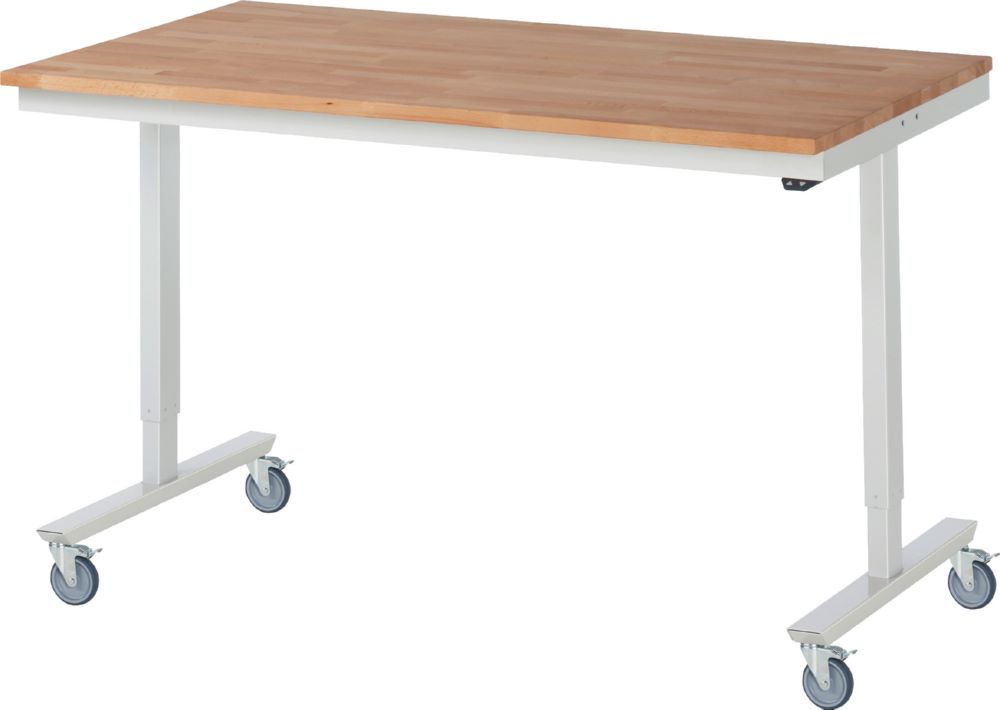 Produktbild Rau Werkbänke Fahrbarer Arbeitstisch adlatus 1500 x 800 x 855-1255 mm Buche 150 kg