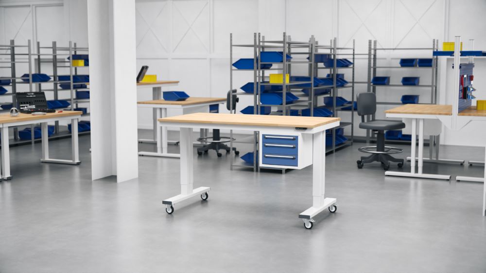 Produktbild Fahrbarer Arbeitstisch adlatus 1500 x 800 x 855-1255 mm Buche 150 kg bild 5