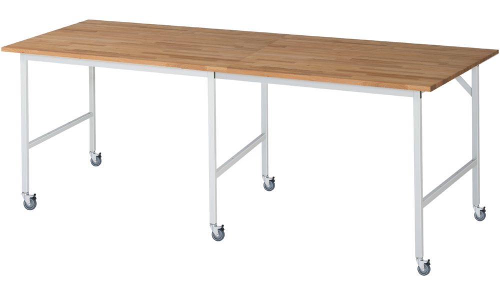 Produktbild Rau Werkbänke Fahrbarer Arbeitstisch Jerry 2500 x 1000 x 900 mm Platte 25 mm mit 4 Lenkrollen