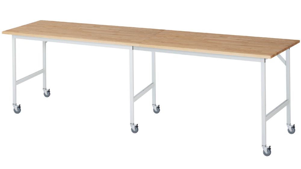 Produktbild Rau Werkbänke Fahrbarer Arbeitstisch Jerry 3000 x 800 x 900 mm Platte 25 mm mit 6 Lenkrollen