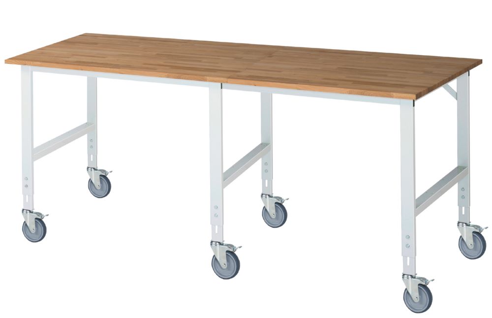 Produktbild Rau Werkbänke Fahrbarer Arbeitstisch Tom 2500 x 1000 x 910-1230 mm Platte 25 mm 6 Lenkrollen