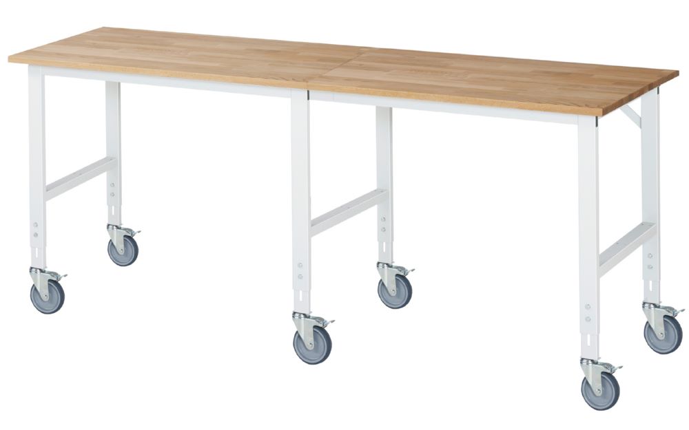 Produktbild Rau Werkbänke Fahrbarer Arbeitstisch Tom 2500 x 800 x 910-1230 mm Platte 25 mm 6 Lenkrollen
