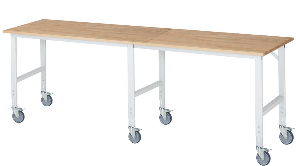 Produktbild Rau Werkbänke Fahrbarer Arbeitstisch Tom 3000 x 800 x 910-1230 mm Platte 25 mm 6 Lenkrollen