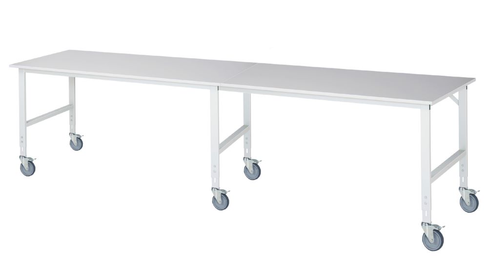 Produktbild Rau Werkbänke Fahrbarer Arbeitstisch Tom 4000 x 1000 x 910-1230 mm Platte 22 mm 6 Lenkrollen