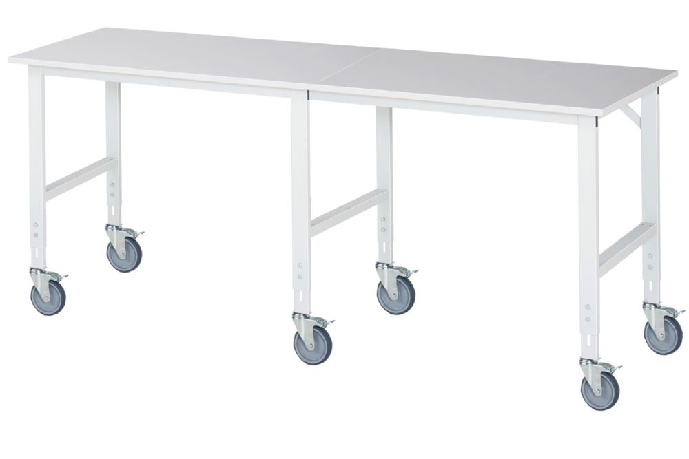 Produktbild Rau Werkbänke Fahrbarer Arbeitstisch Tom 2500 x 800 x 910-1230 mm Platte 22 mm 6 Lenkrollen