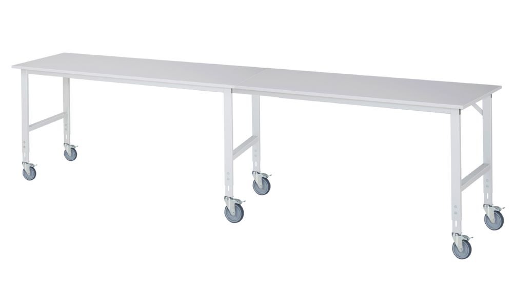 Produktbild Rau Werkbänke Fahrbarer Arbeitstisch Tom 4000 x 800 x 910-1230 mm Platte 22 mm 6 Lenkrollen