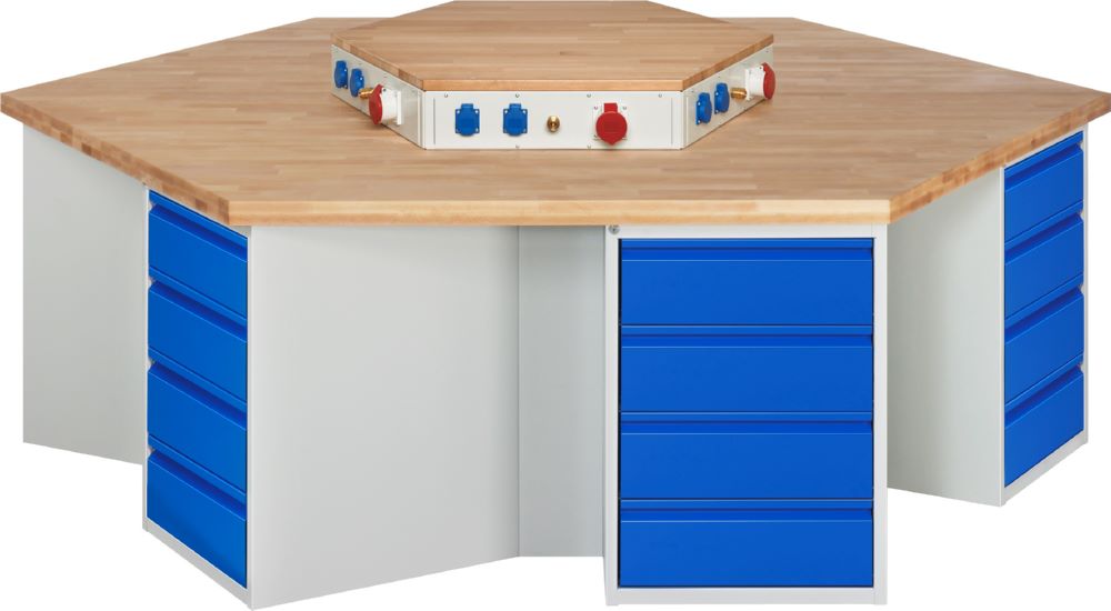 Produktbild Rau Werkbänke Gruppenwerkbank 496I-EA 2700 x 2340 x 890 mm 6x4 Schubladen