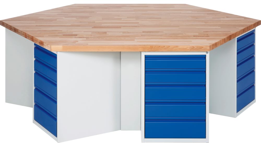 Produktbild Rau Werkbänke Gruppenwerkbank 497I 2700 x 2340 x 840 mm 6x5 Schubladen