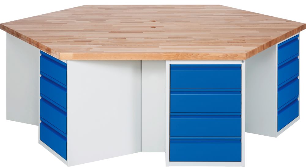 Produktbild Rau Werkbänke Gruppenwerkbank 496I 2700 x 2340 x 890 mm 6x4 Schubladen Buche