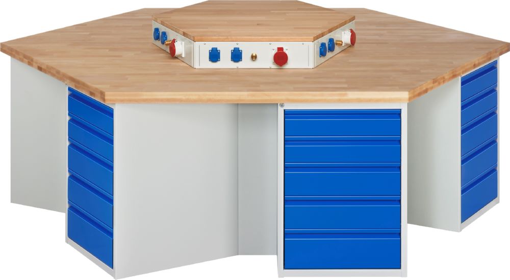 Produktbild Rau Werkbänke Gruppenwerkbank 497I-EA 2700 x 2340 x 890 mm 6x5 Schubladen Buche