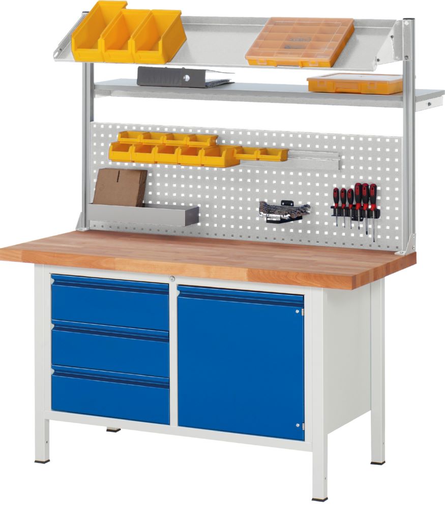 Produktbild Rau Werkbänke Komplettset Werkbank 8468 1500 x 700 x H840-1040/1740-1940 mm mit System-Aufbau