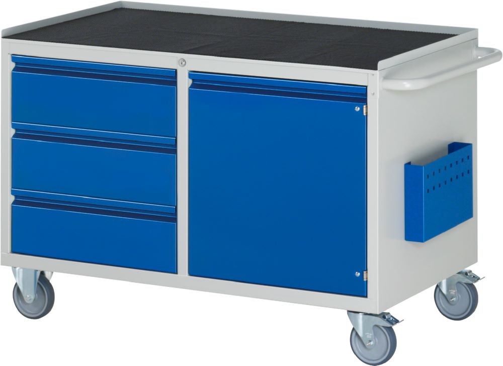 Produktbild Rau Werkbänke Montagewagen LL3 1145 x 650 x 795 mm mit 3 Schubladen 1 Tür Metallauflage