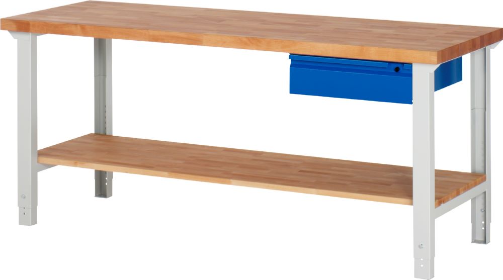 Produktbild Rau Werkbänke Werkbank 7001I7 2000 x 700 x 790-1140 mm Ablageboden Buche mit 1 Schublade