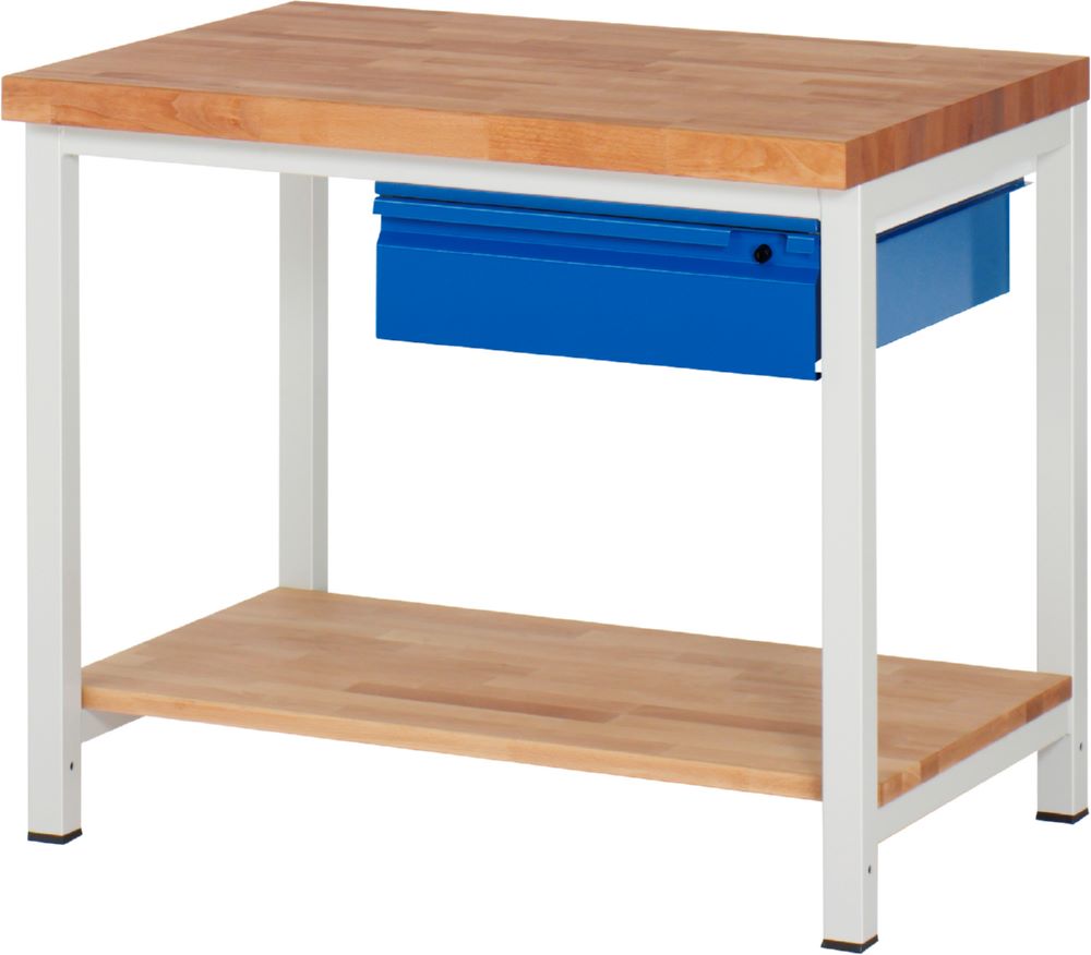 Produktbild Rau Werkbänke Werkbank 8001I7 1000 x 700 x 840-1040 mm Ablageboden Buche mit 1 Schublade