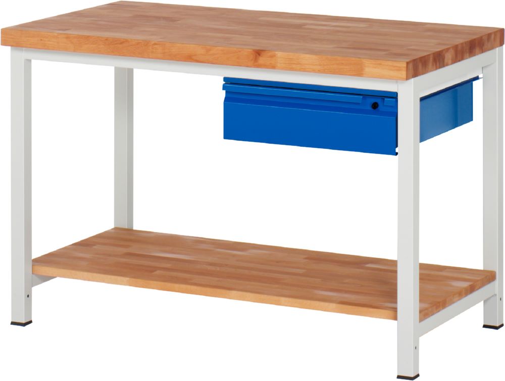 Produktbild Rau Werkbänke Werkbank 8001I7 1250 x 700 x 840 mm Ablageboden Buche mit 1 Schubladen