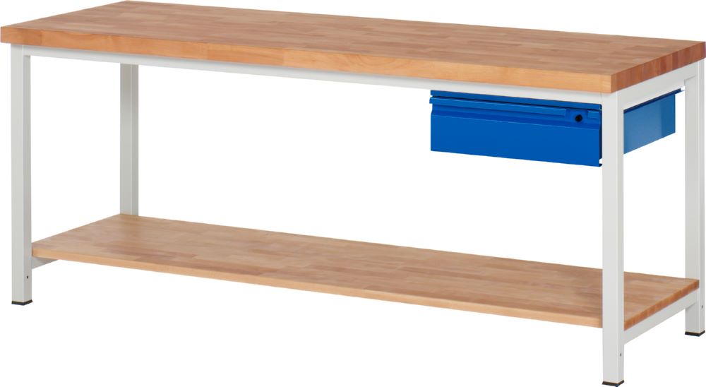 Produktbild Rau Werkbänke Werkbank 8001I7 2000 x 700 x 840-1040 mm Ablageboden Buche mit 1 Schubladen