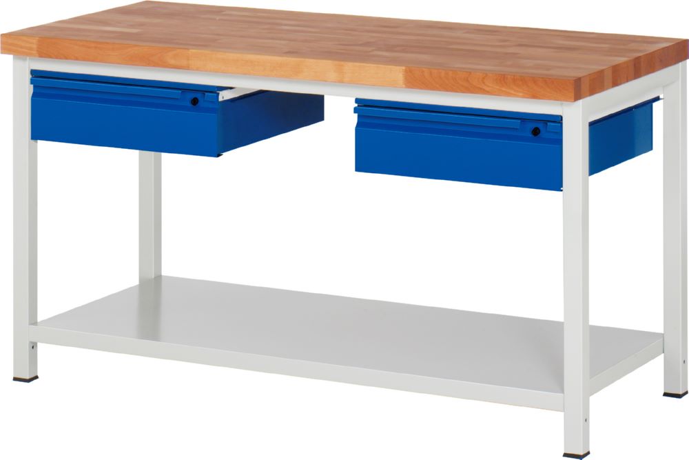 Produktbild Rau Werkbänke Werkbank 8002I6 1500 x 700 x 840 mm Ablageboden Metall mit 2 Schubladen