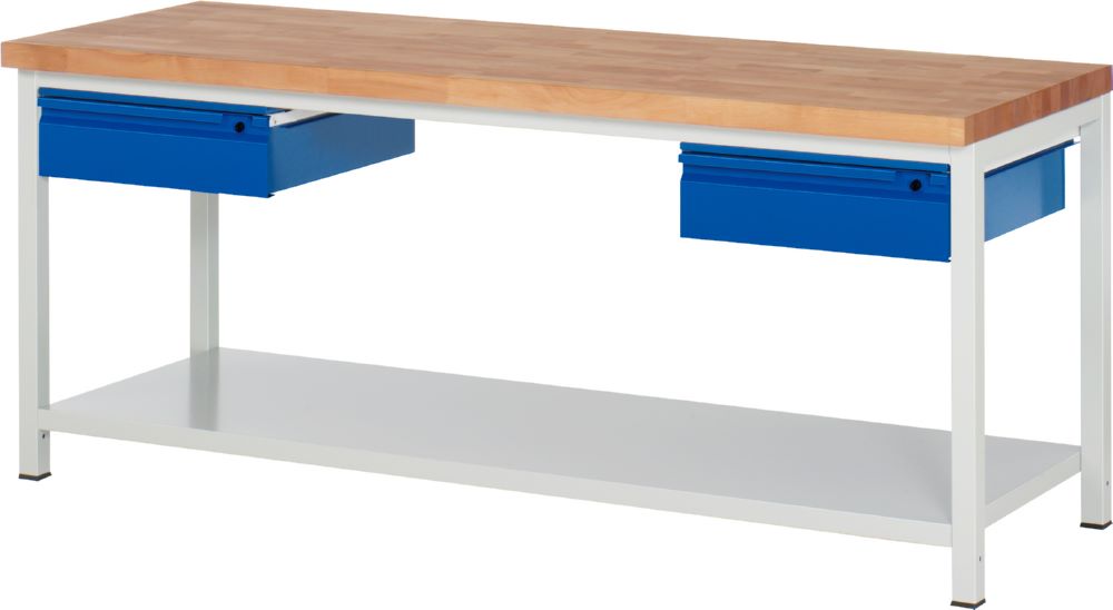 Produktbild Rau Werkbänke Werkbank 8002I6 2000 x 700 x 840 mm Ablageboden Metall mit 2 Schubladen