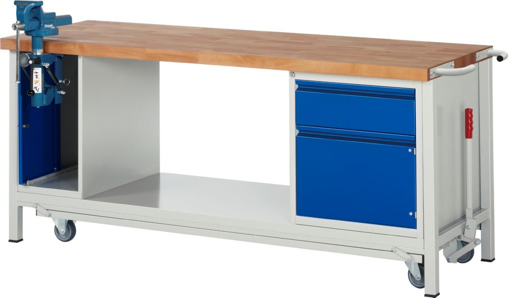Produktbild Rau Werkbänke Werkbank mit Fahrgestell 8181I6 2000 x 700 x 880 mm 1 Schublade-TA und 1 Tür
