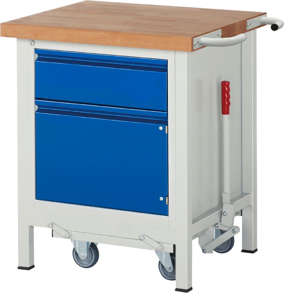 Produktbild Rau Werkbänke Werkbank mit Fahrgestell 8152I2 750 x 700 x 880 mm mit 1 Schublade und 1 Tür