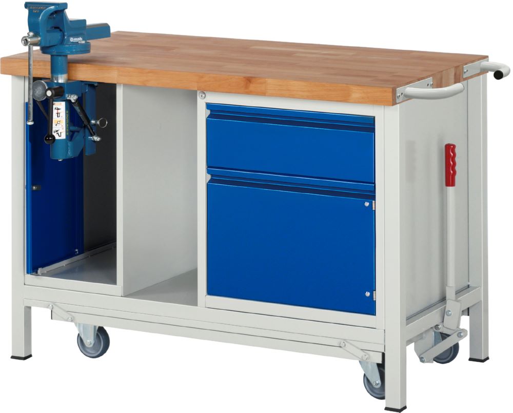 Produktbild Rau Werkbänke Werkbank mit Fahrgestell 8181I6 1250 x 700 x 880 mm mit 1 Schublade und 1 Tür