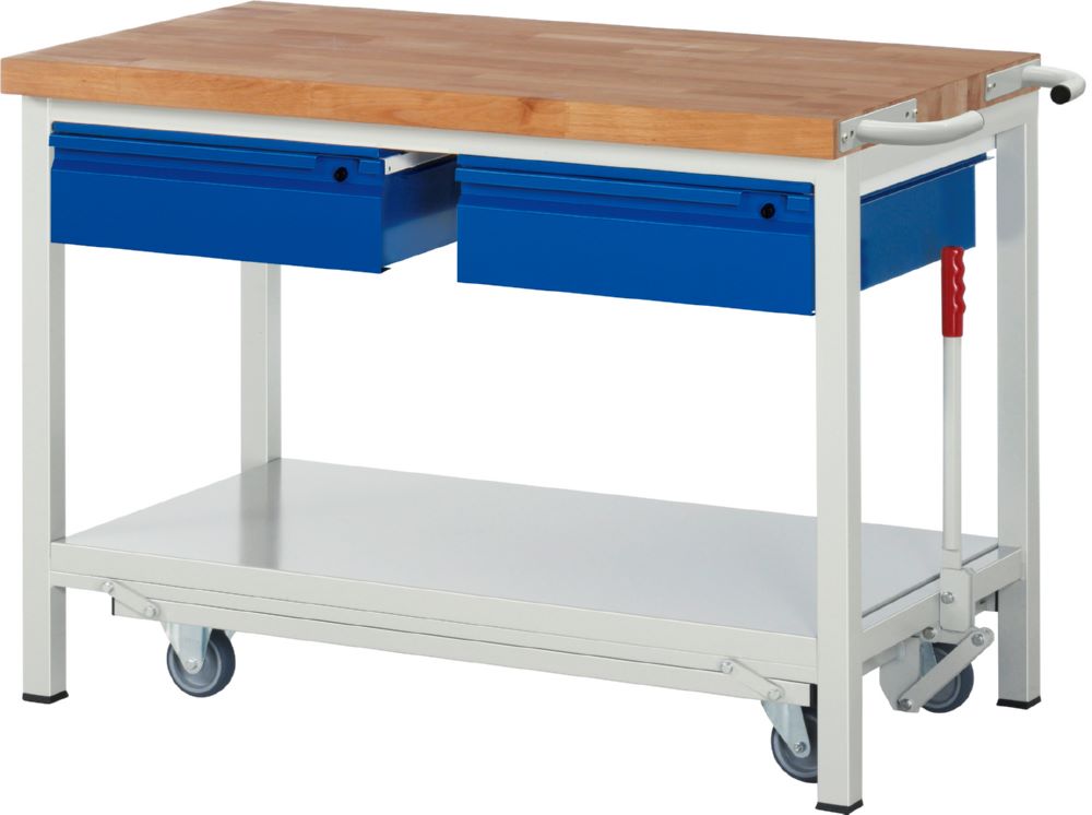 Produktbild Rau Werkbänke Werkbank mit Fahrgestell 8002I6 1250 x 700 x 880 mm mit 2 Schubladen