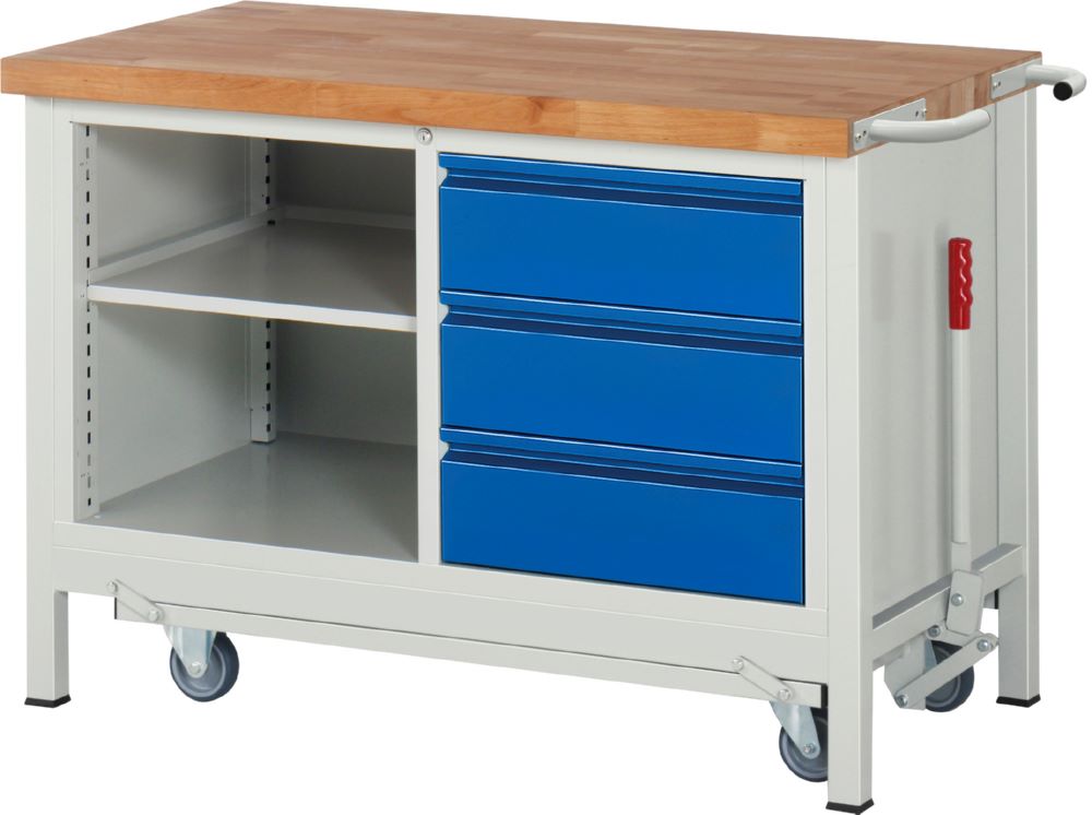 Produktbild Rau Werkbänke Werkbank mit Fahrgestell 8462I2 1250 x 700 x 880 mm mit 3 Schubladen