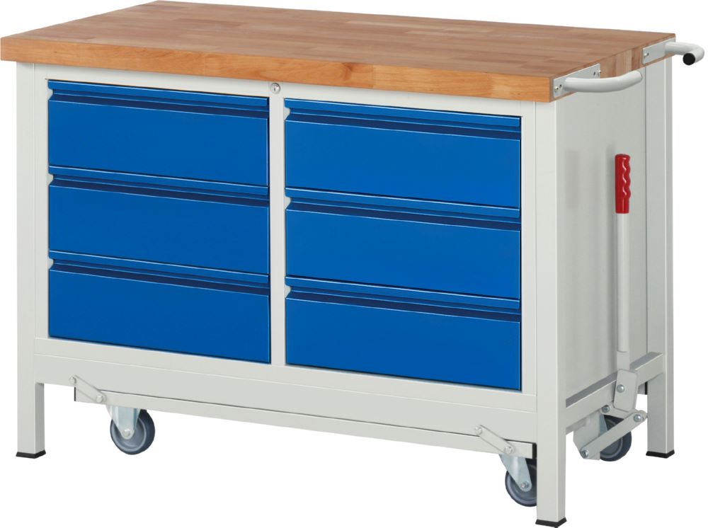 Produktbild Rau Werkbänke Werkbank mit Fahrgestell 8473I2 1250 x 700 x 880 mm mit 6 Schubladen
