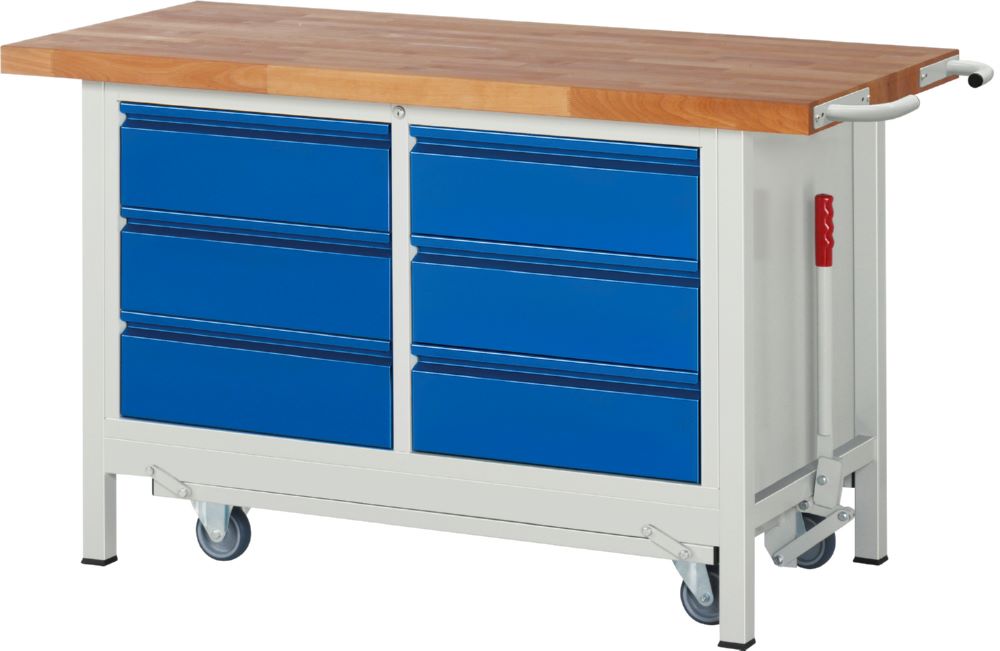 Produktbild Rau Werkbänke Werkbank mit Fahrgestell 8473I2 1500 x 700 x 880 mm mit 6 Schubladen