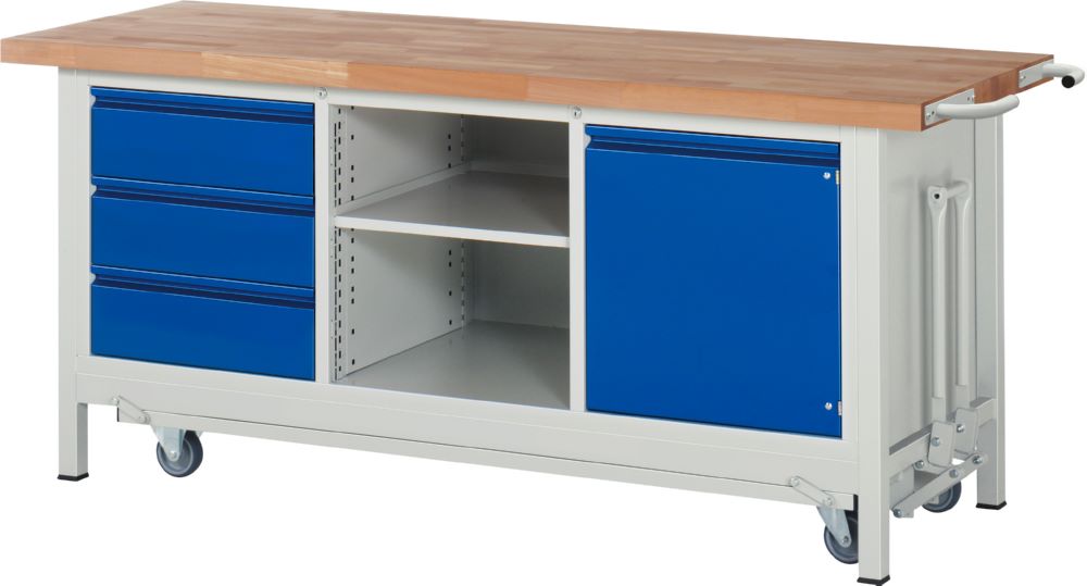 Produktbild Rau Werkbänke Werkbank mit Fahrgestell 8563I2 2000 x 700 x 880 mm mit 3 Schubladen 1 Tür