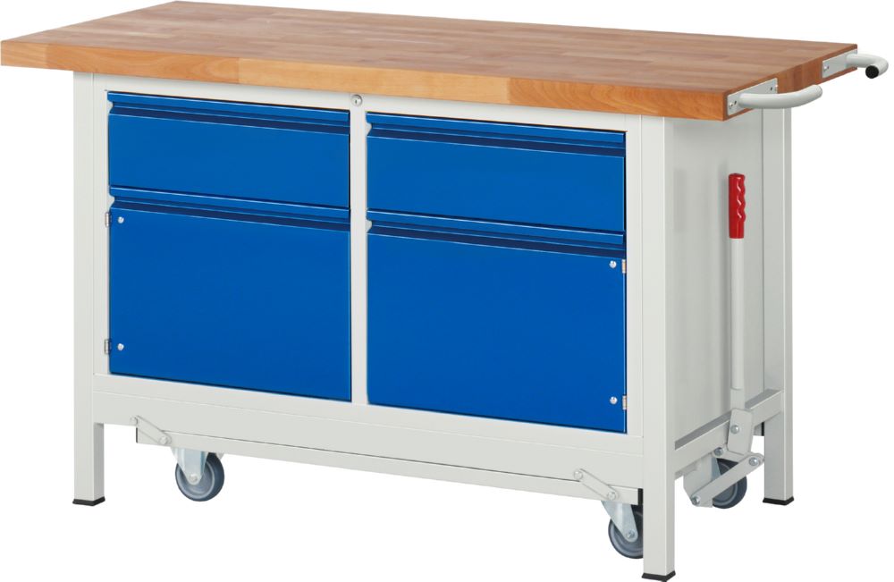 Produktbild Rau Werkbänke Werkbank mit Fahrgestell 8466I2 1500 x 700 x 880 mm mit 2 Schubladen 2 Türen