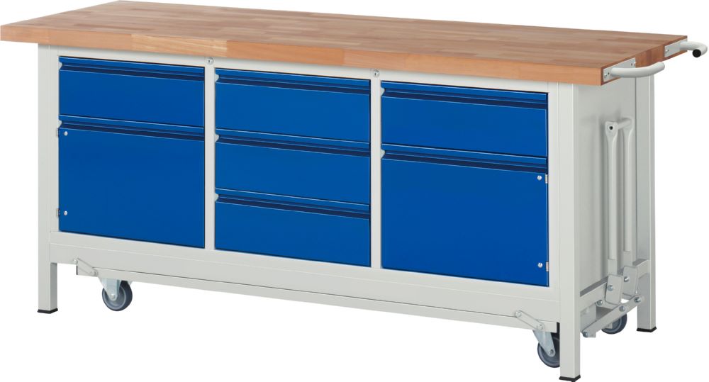 Produktbild Rau Werkbänke Werkbank mit Fahrgestell 8568I2 2000 x 700 x 880 mm mit 5 Schubladen 2 Türen