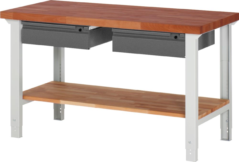 Produktbild Rau Werkbänke Werkbank 7002I7 1500 x 700 x 790-1140 mm mit 2 Schubladen RAL 7035 / RAL 7016