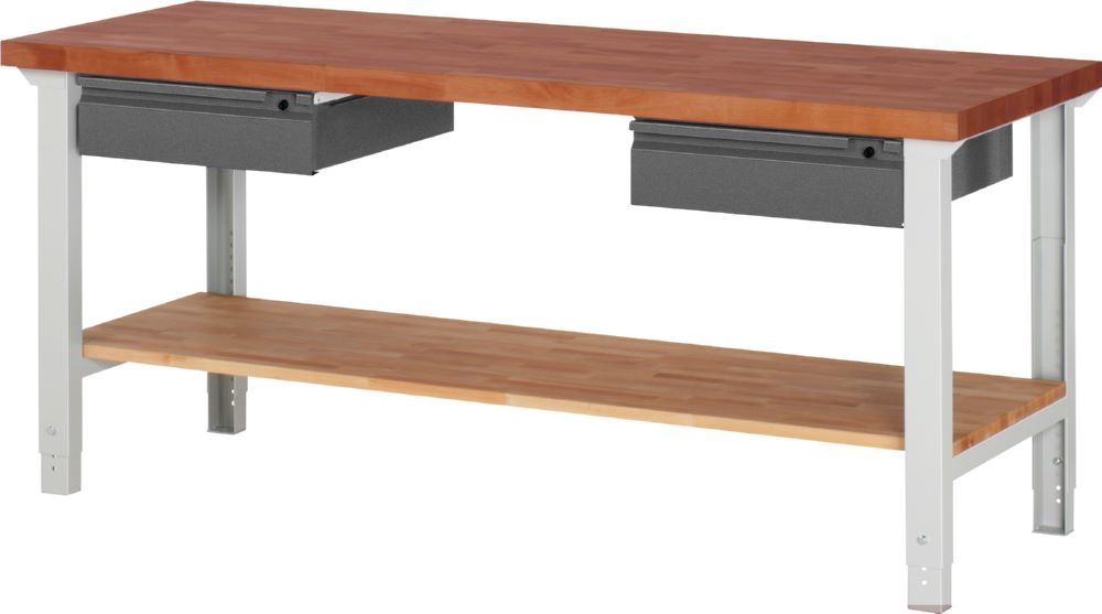 Produktbild Rau Werkbänke Werkbank 7002I7 2000 x 700 x 790-1140 mm mit 2 Schubladen RAL 7035 / RAL 7016