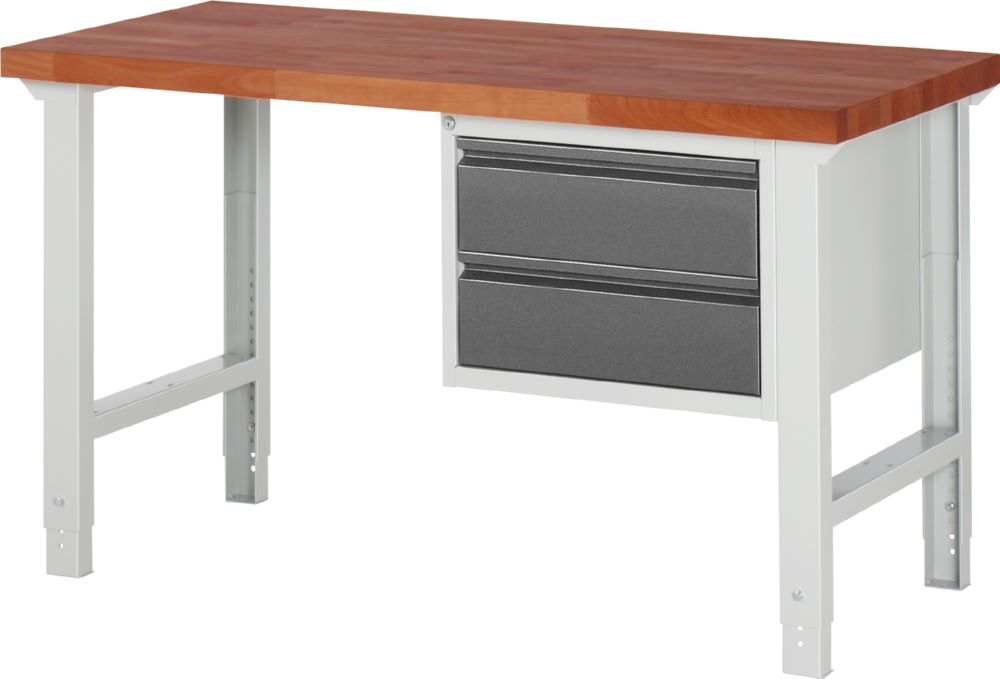 Produktbild Rau Werkbänke Werkbank 7125I1 1500 x 700 x 790-1140 mm mit 2 Schubladen RAL 7035 / RAL 7016