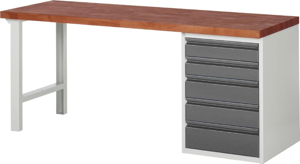 Produktbild Rau Werkbänke Werkbank 7513I1 2000 x 700 x 890 mm mit 5 Schubladen RAL 7035 / RAL 7016