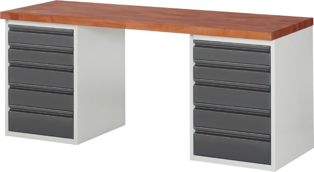 Produktbild Rau Werkbänke Werkbank 7513I3 2000 x 700 x 890 mm mit 10 Schubladen RAL 7035 / RAL 7016